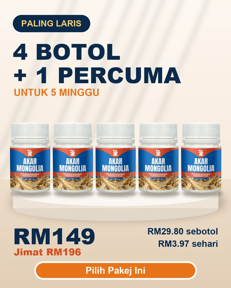 Pakej 4 botol + 1 percuma Akar Mongolia RM149, paling laris untuk 5 minggu