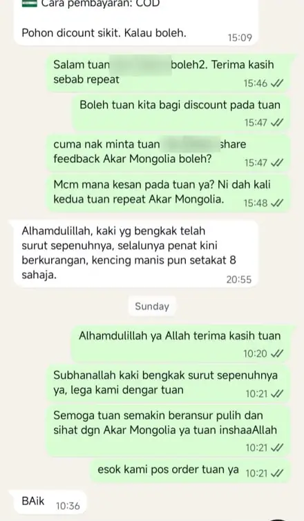 Mesej WhatsApp kaki bengkak surut